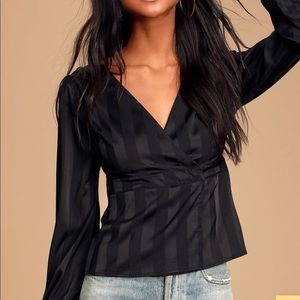 Black Striped Satin Long Sleeve Top